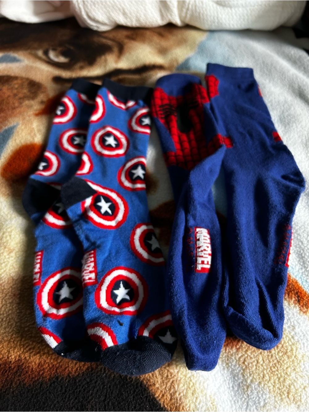 Marvel Captain America & Spider-Man Crew Socks - Blue, Red, Black
